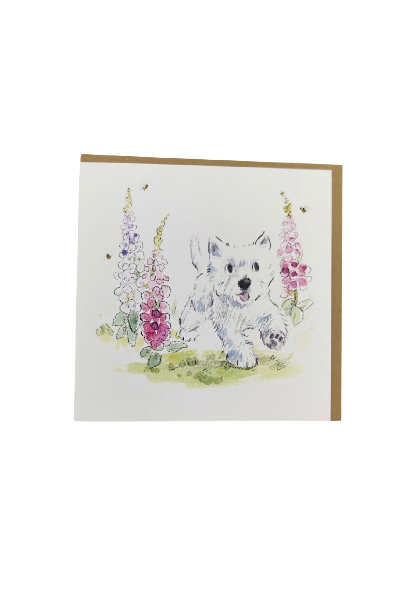 WESTIE WITH FOXGLOVES AND BEES