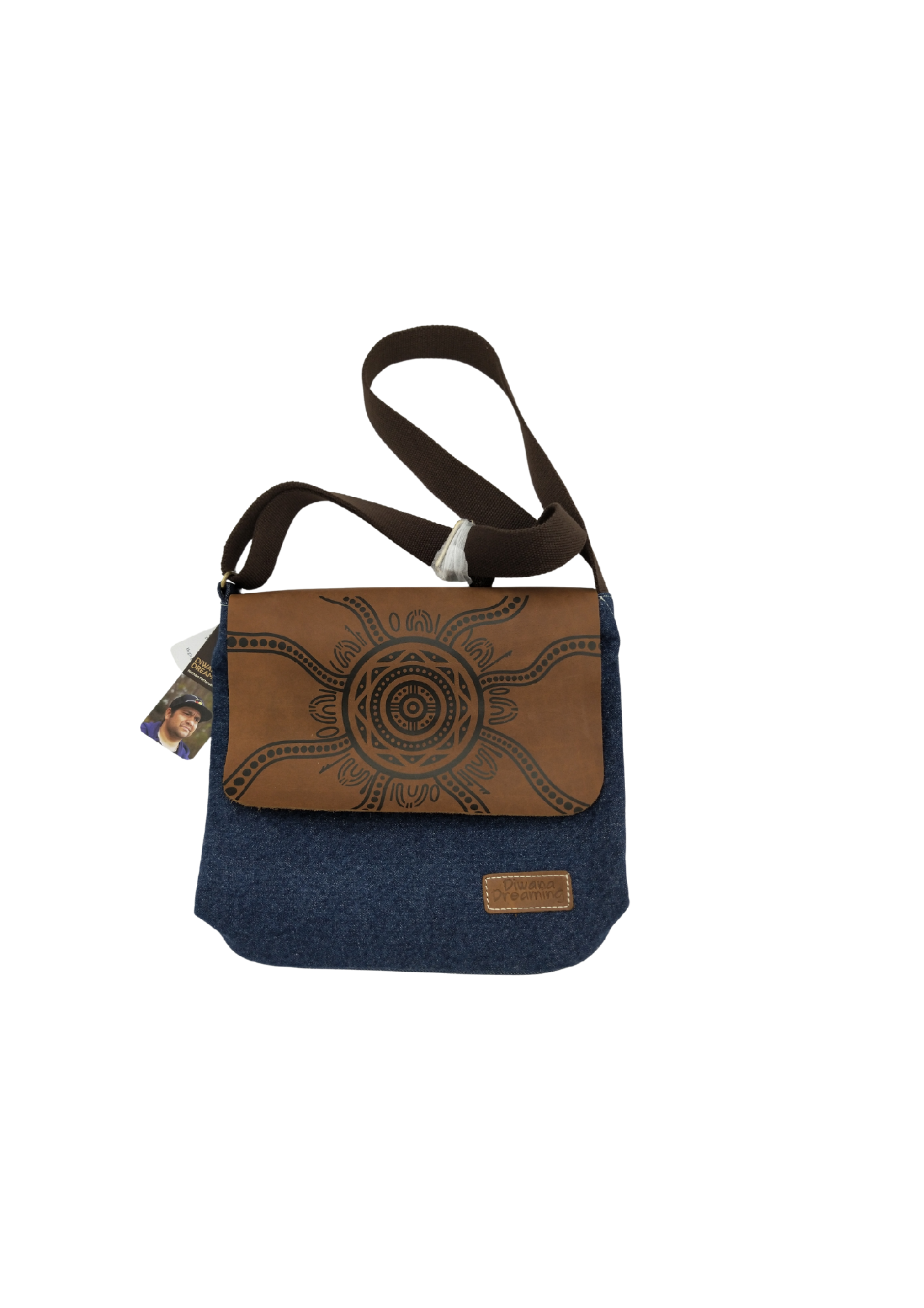 BUFF LEATHER DENIM SHOULDER BAG 26 X 28 X 9 