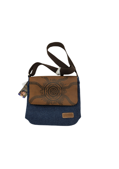 BUFF LEATHER DENIM SHOULDER BAG 26 X 28 X 9 