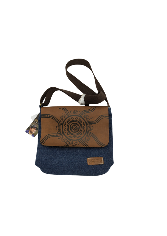 BUFF LEATHER DENIM SHOULDER BAG 26 X 28 X 9 