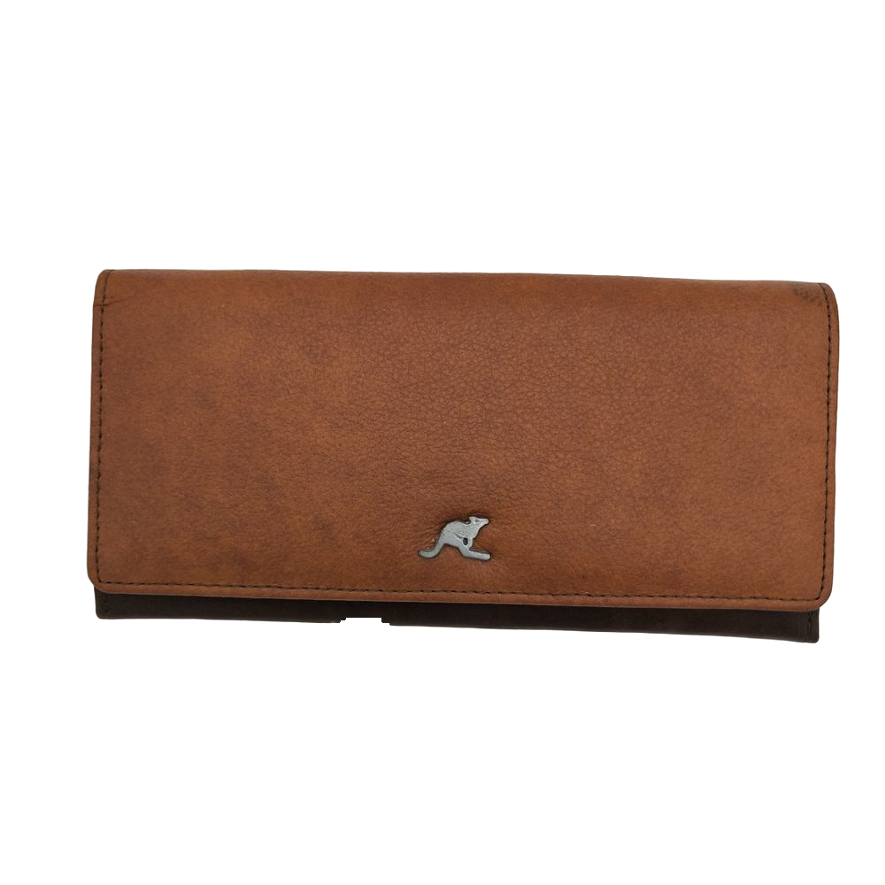 LADIES LEATHER WALLET 19.5 X 10 BRN 2 TONE