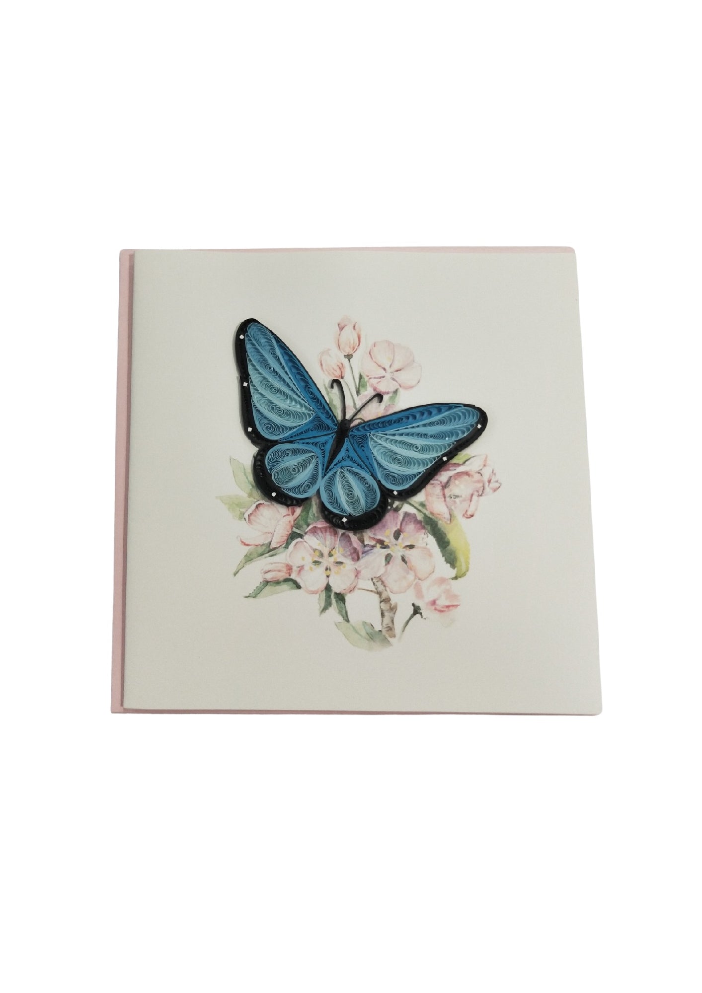 Blue Butterfly and Pink Flowers