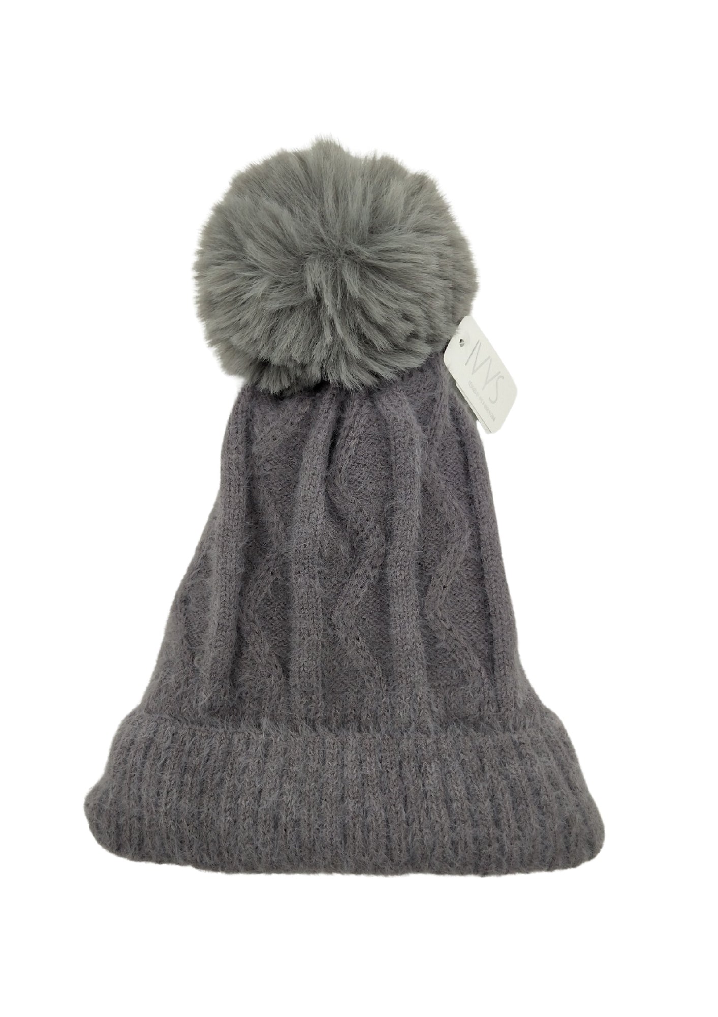 BEANIE WINTER GREY WITH POM POM ADULT ONE SIZE