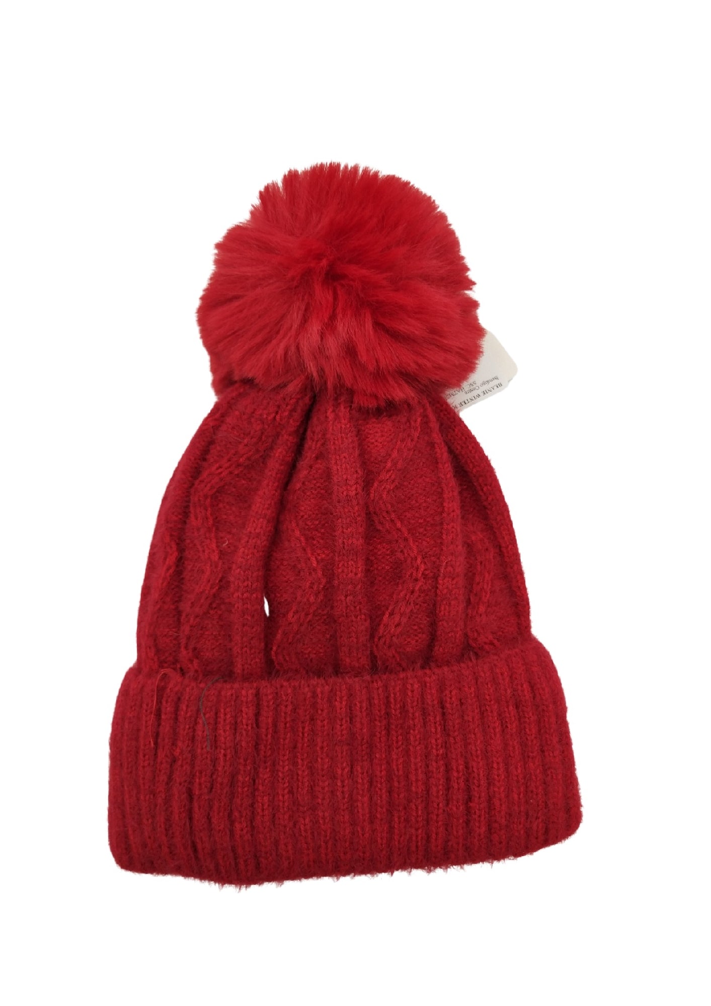 BEANIE WINTER RED WITH POM POM ADULT ONE SIZE