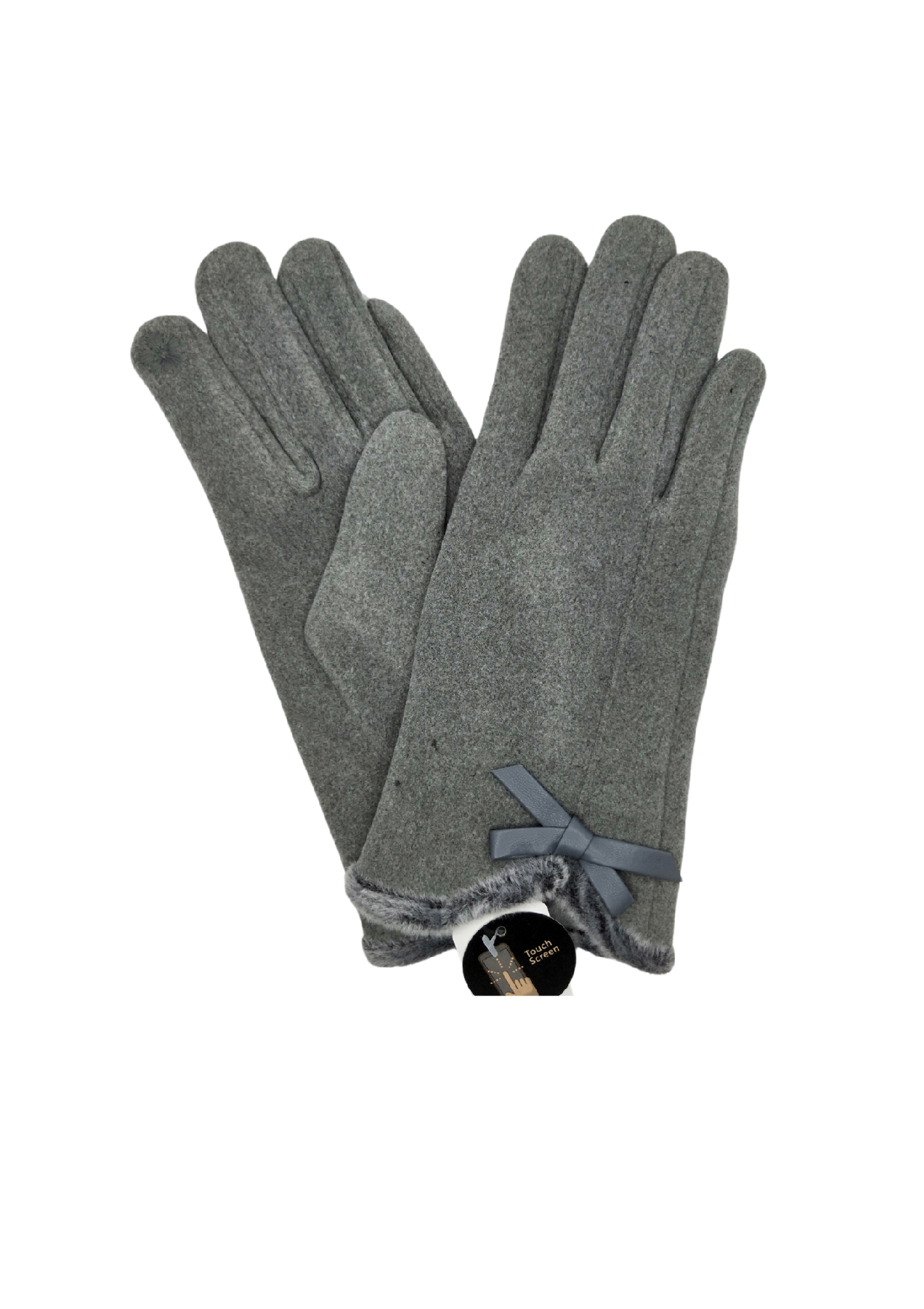 FAUX FUR TRIM BOW GLOVES [CLR:Grey]