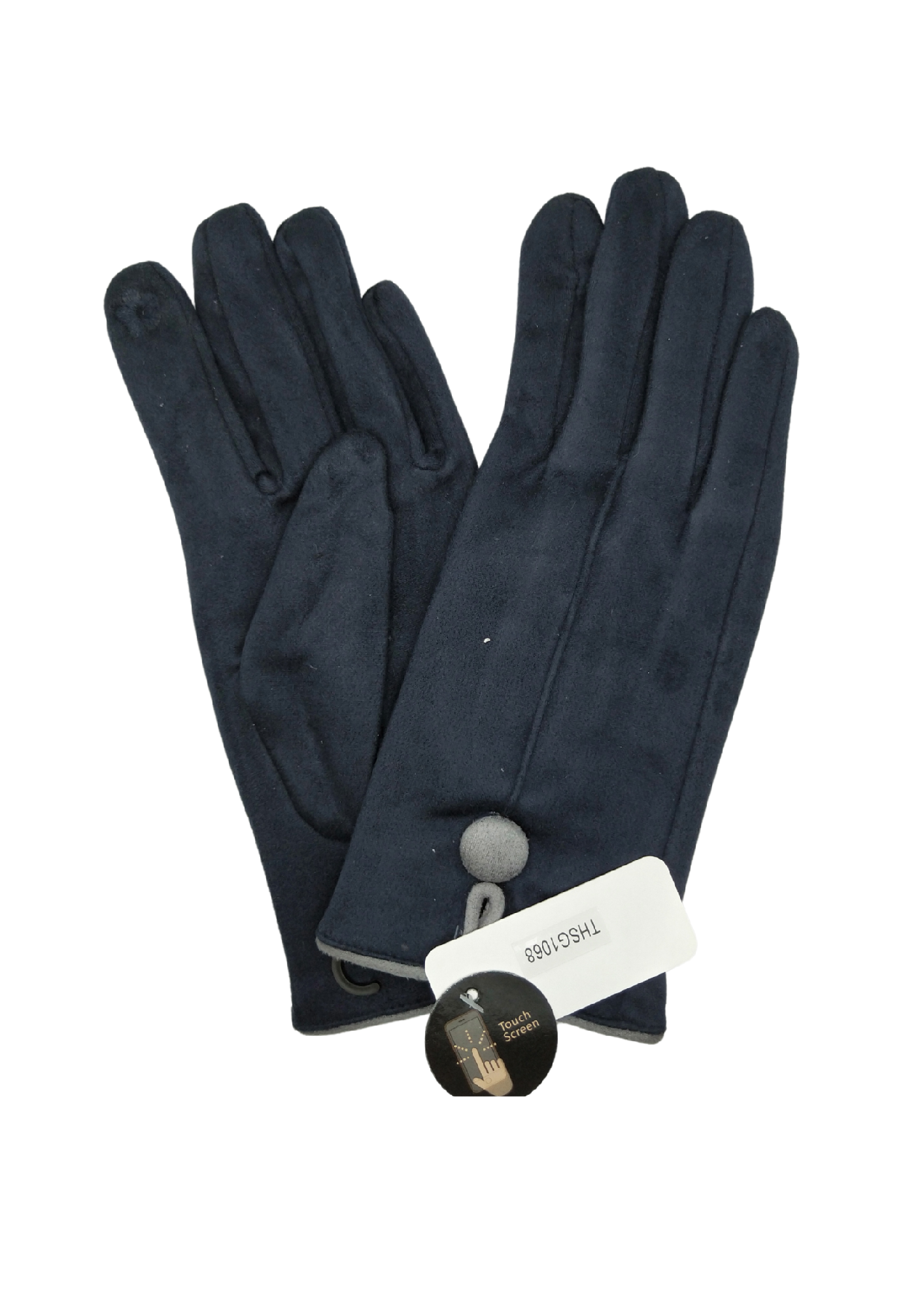 ONE BUTTON GREY BORDER GLOVES [CLR:NAVY]