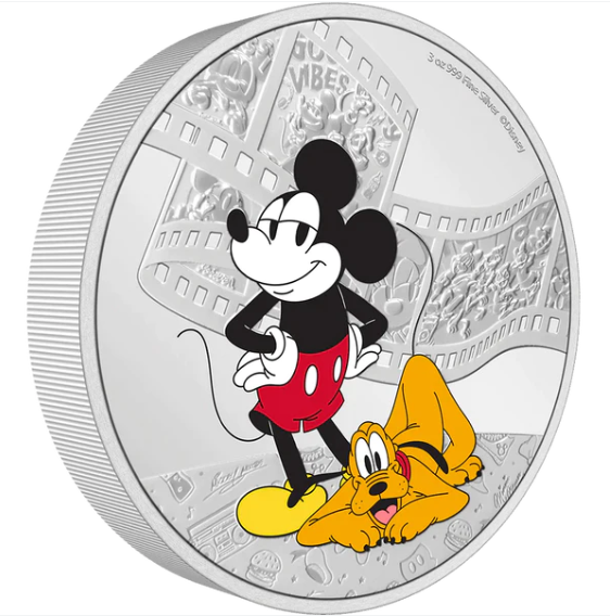 DISNEY MICKEY & PLUTO 3OZ SILVER COIN