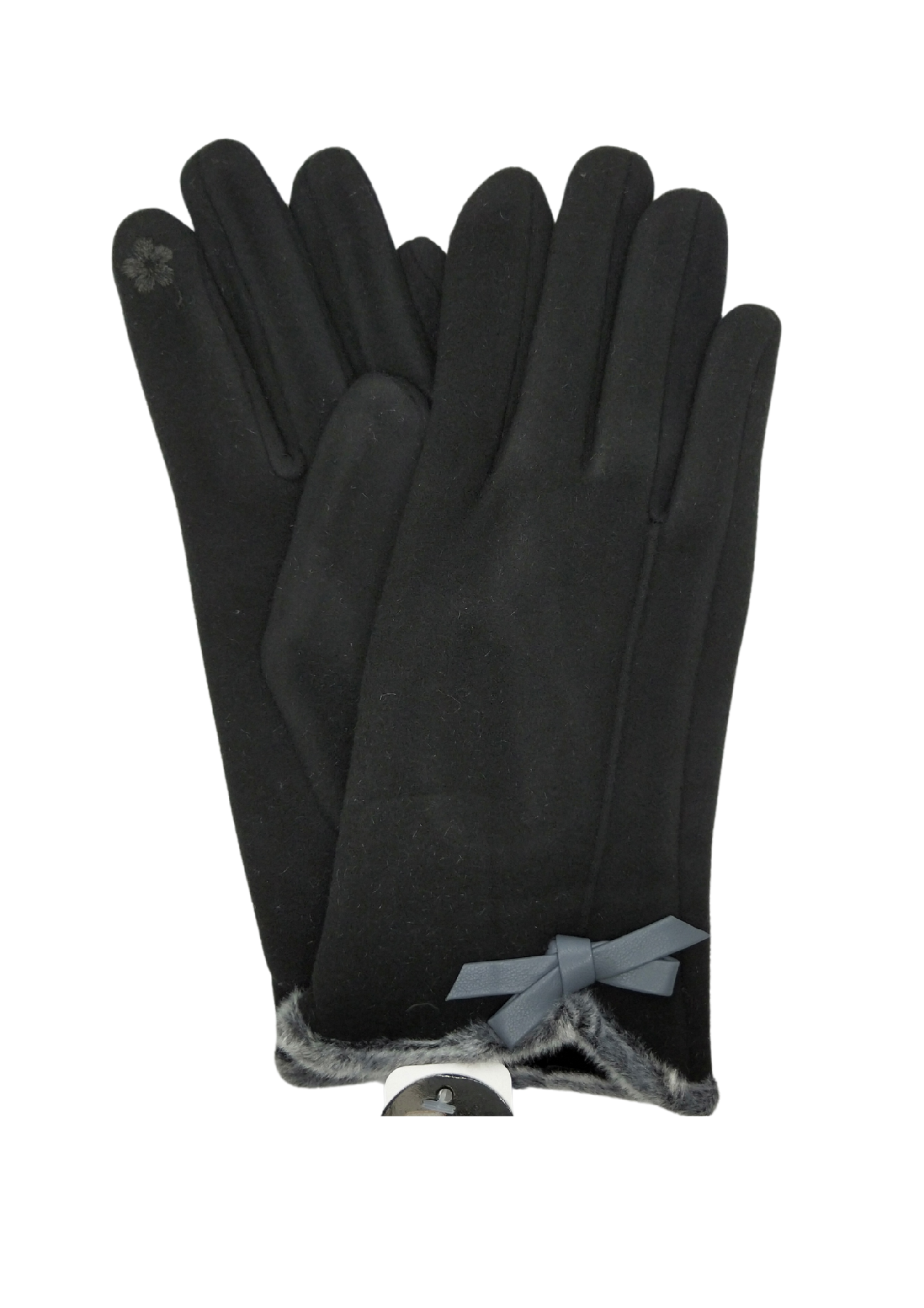 FAUX FUR TRIM BOW GLOVES [CLR:Black]