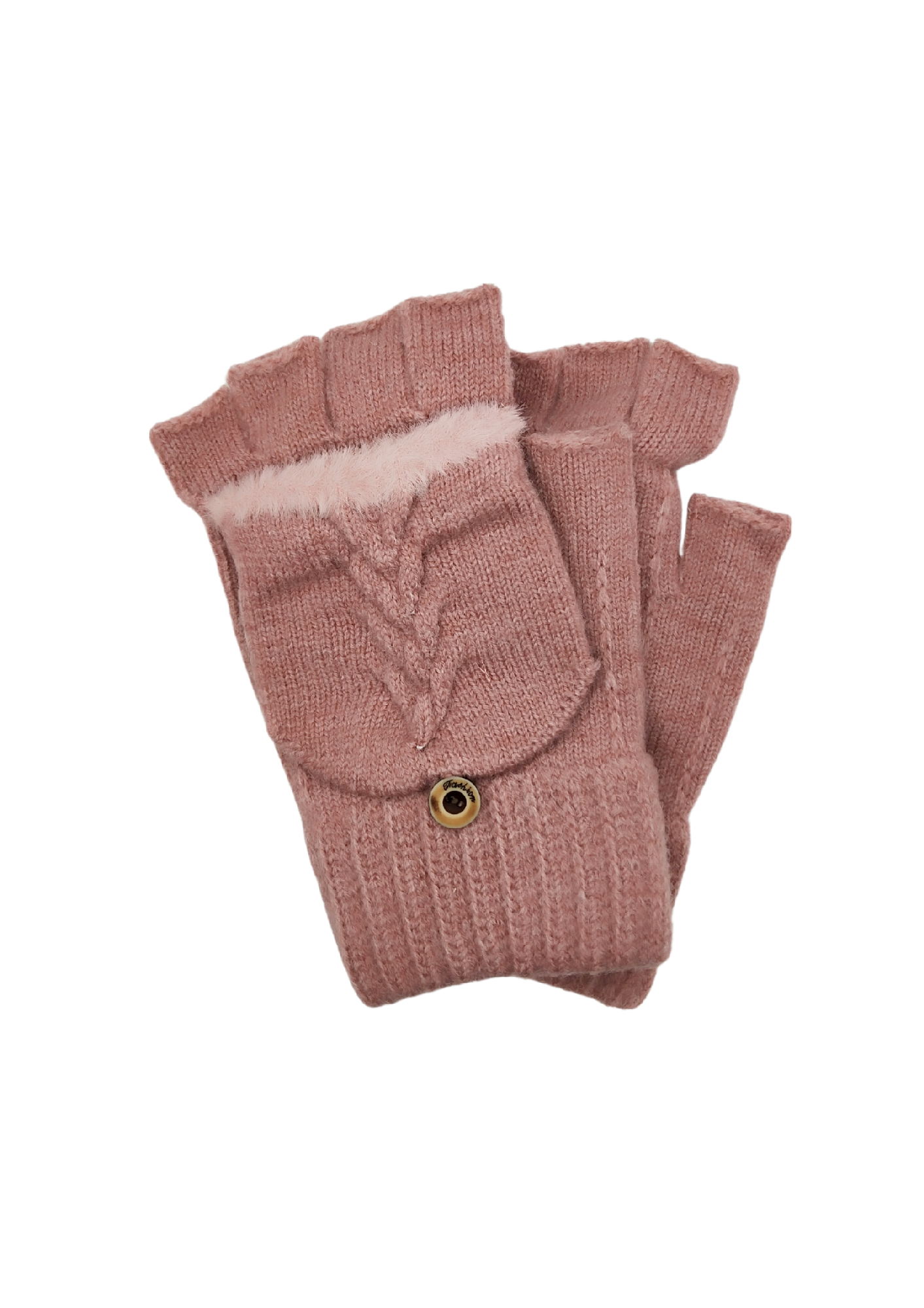 CONVERTIBLE FINGERLESS GLOVES WITH BUTTONED FLAP [CLR:PINK]