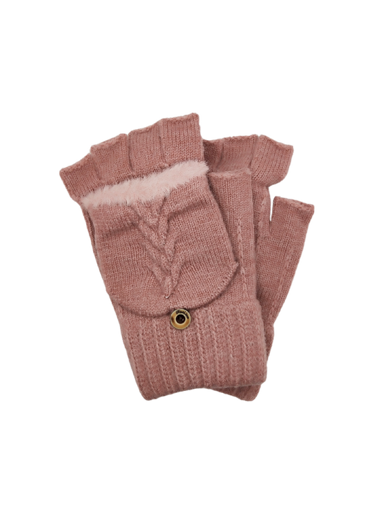 CONVERTIBLE FINGERLESS GLOVES WITH BUTTONED FLAP [CLR:PINK]