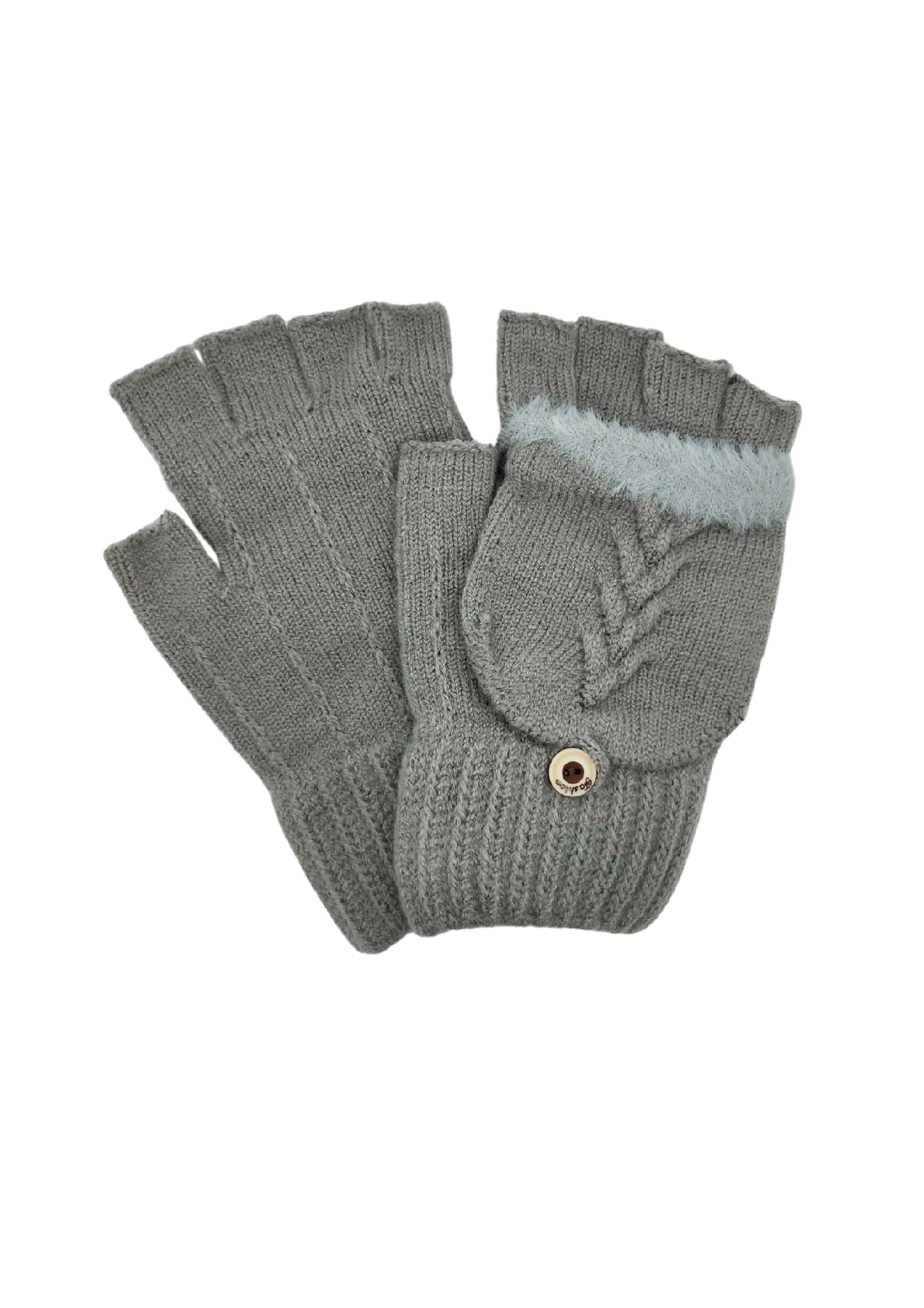 CONVERTIBLE FINGERLESS GLOVES WITH BUTTONED FLAP [CLR:Grey]