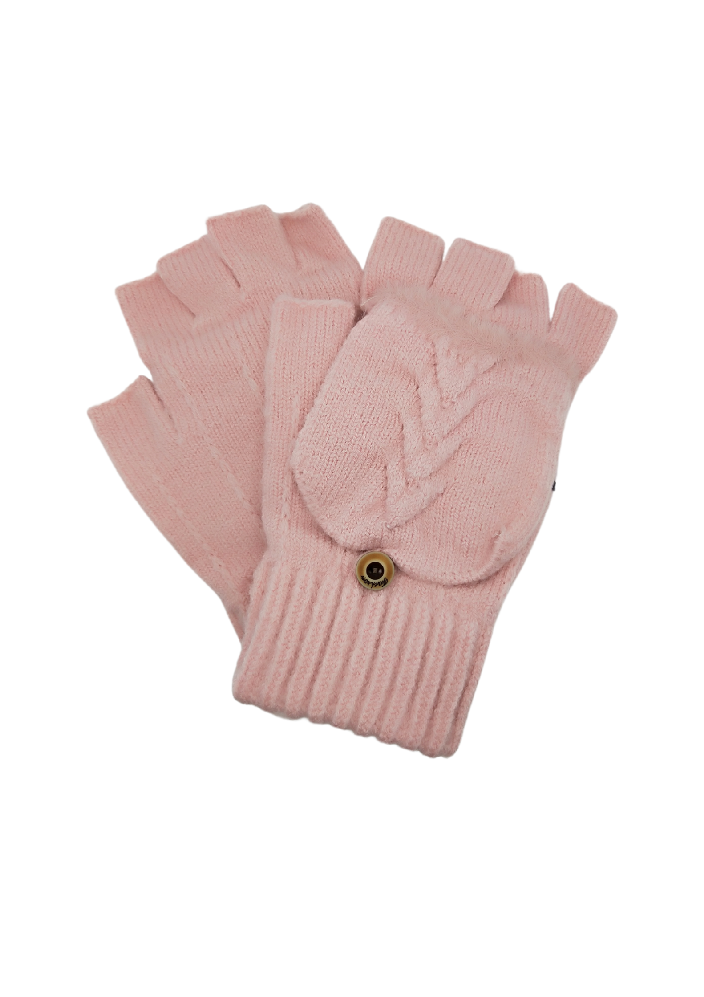 CONVERTIBLE FINGERLESS GLOVES WITH BUTTONED FLAP [CLR:BABY PINK]