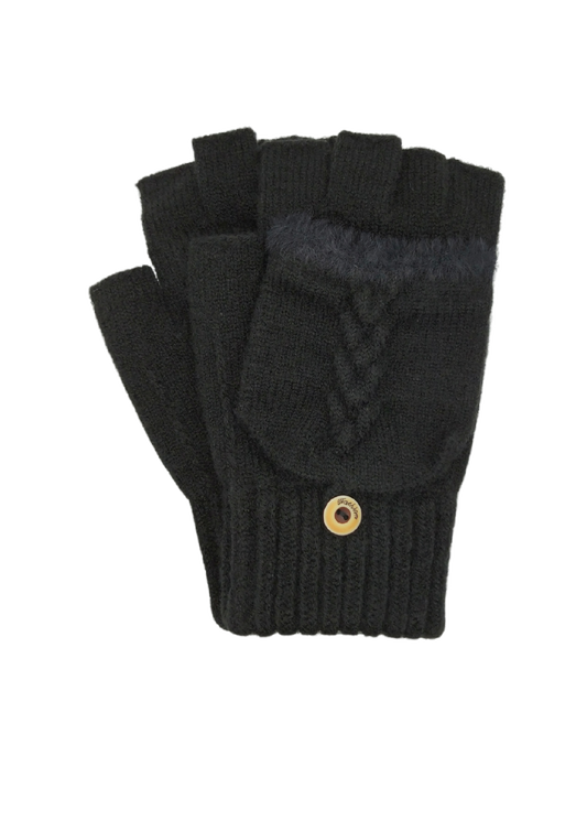 CONVERTIBLE FINGERLESS GLOVES WITH BUTTONED FLAP [CLR:Black]