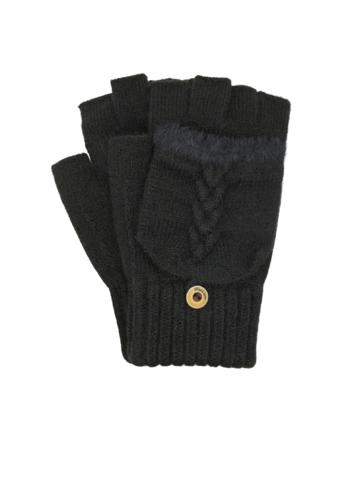 CONVERTIBLE FINGERLESS GLOVES WITH BUTTONED FLAP [CLR:Black]