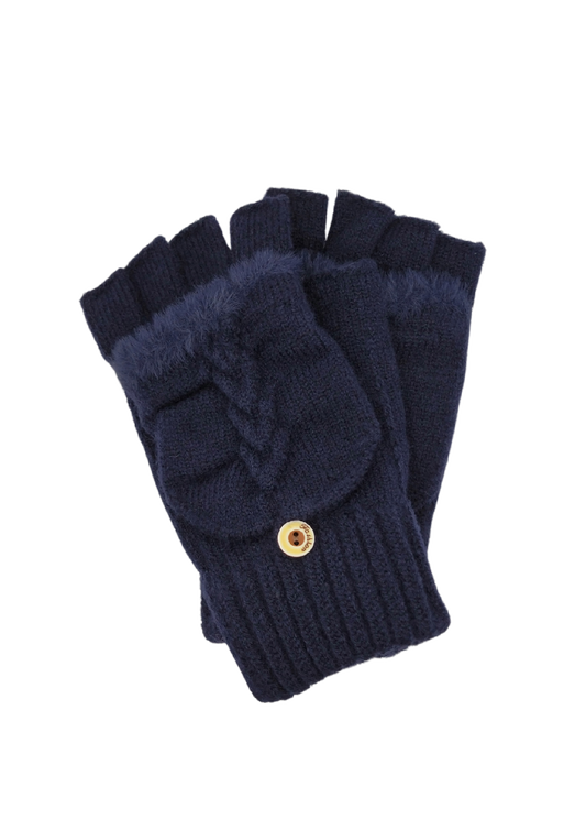 CONVERTIBLE FINGERLESS GLOVES WITH BUTTONED FLAP [CLR:NAVY]