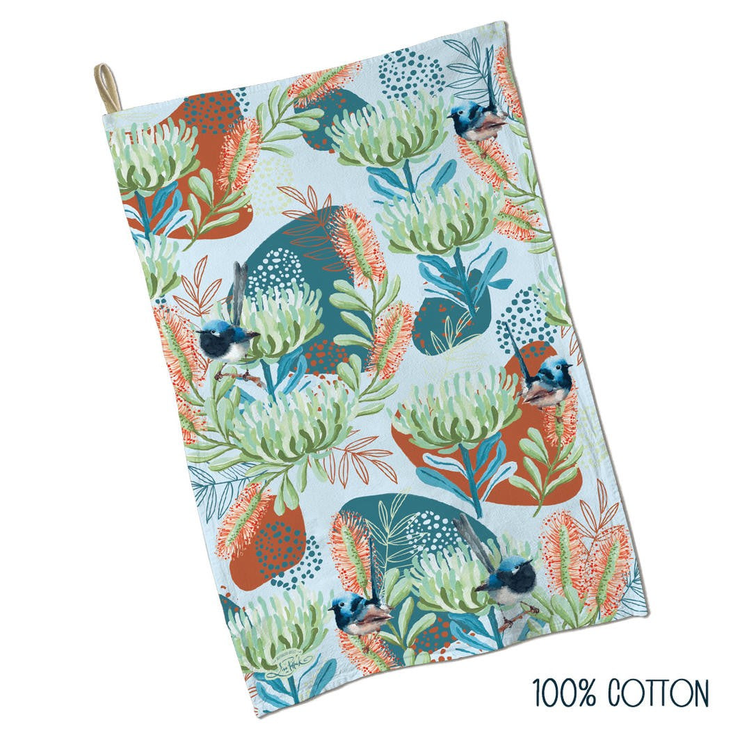 COTTON TEA TOWEL 45X70CM BLUE WREN