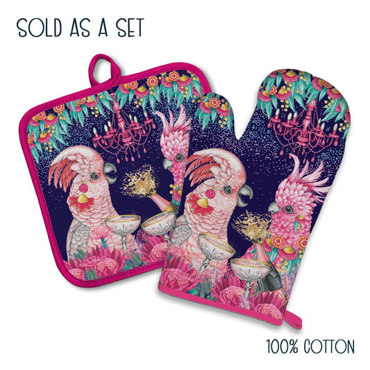 OVEN MITT/POT HOLDER SET. COTTON PRU & TRUDE