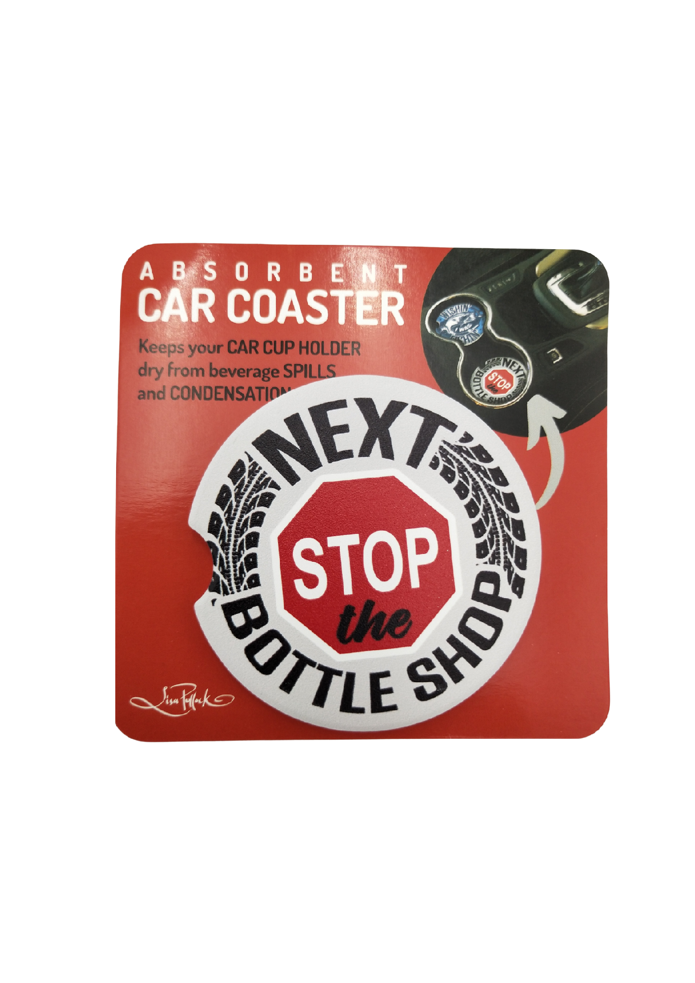 CERAMIC CAR COASTER - NEXT STOP BOTTLE SHOP