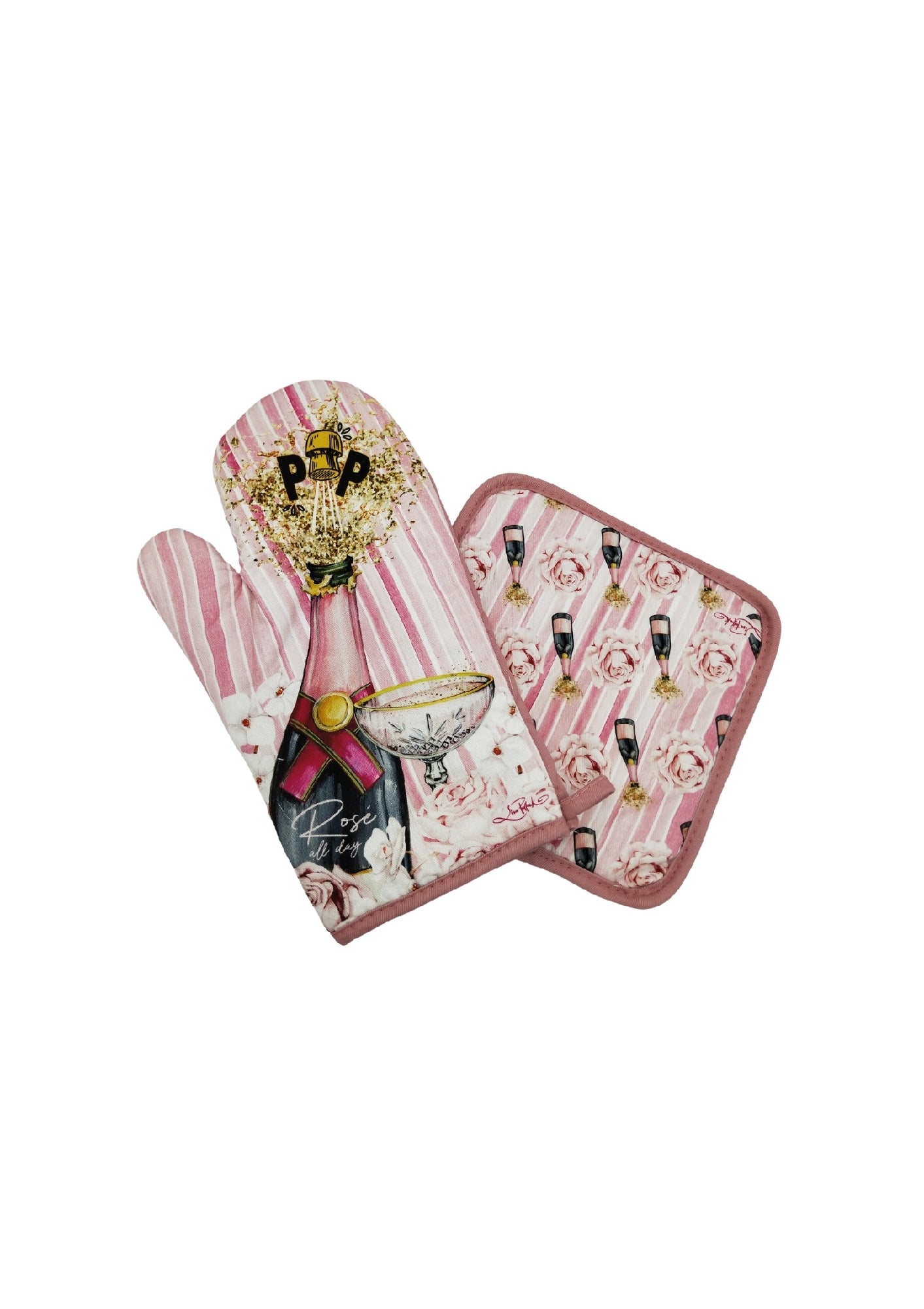 OVEN MITT/POT HOLDER SET COTTON ROSE ALL DAY