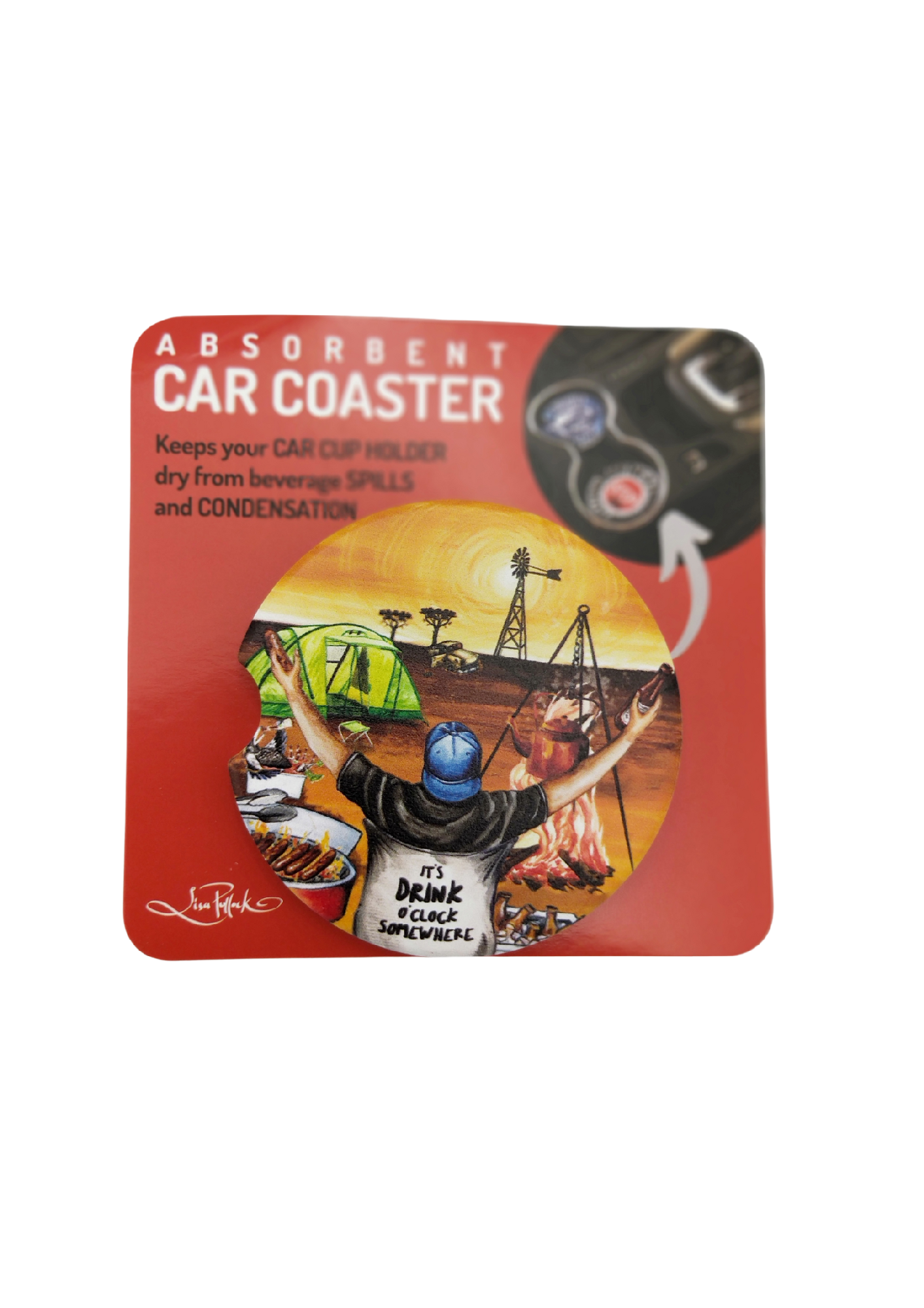 CERAMIC CAR COASTER - DRINK OCLOCK CAMPING