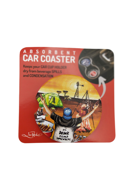 CERAMIC CAR COASTER - DRINK OCLOCK CAMPING