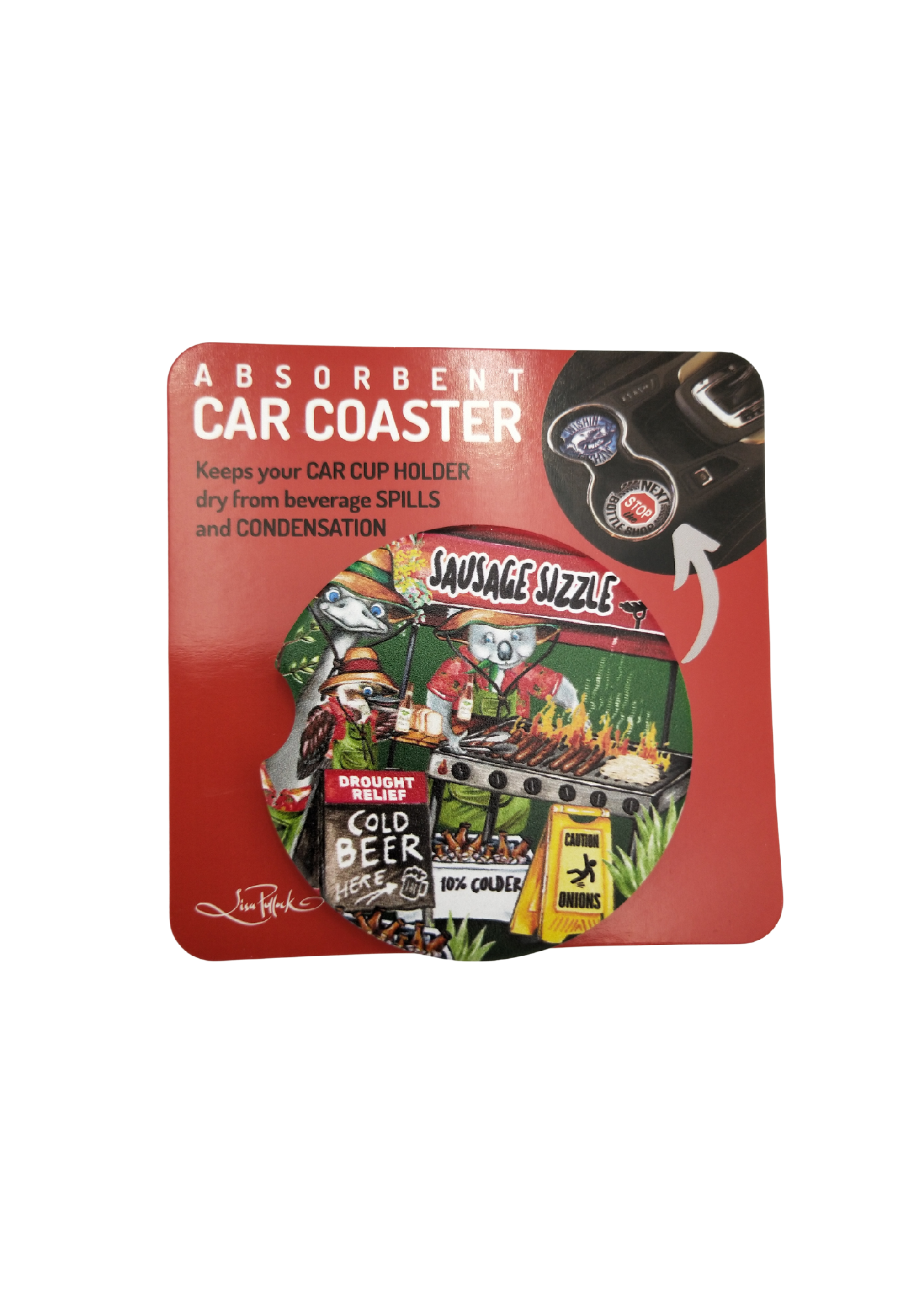 CERAMIC CAR COASTER - SAUSAGE SIZZLE