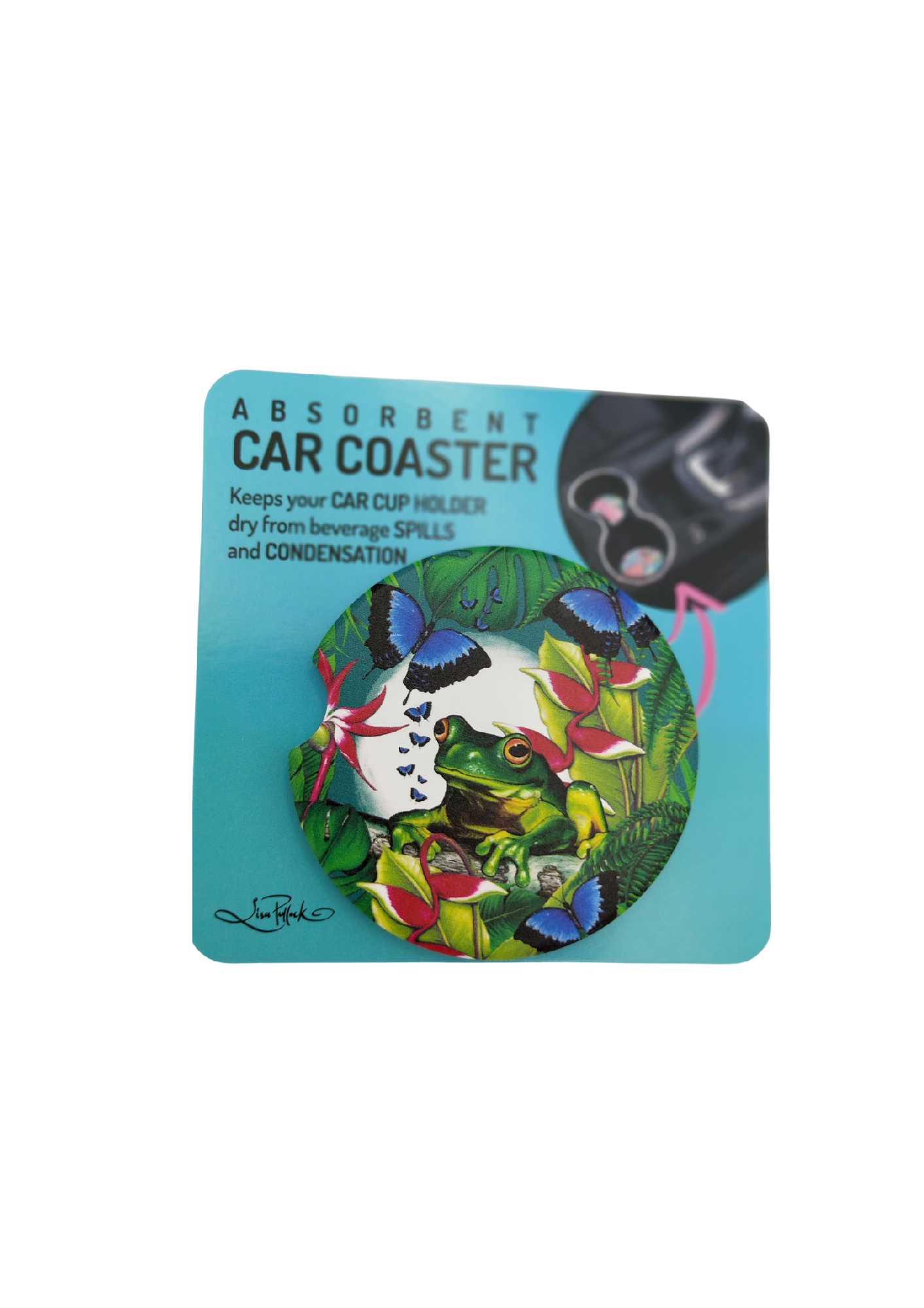 CERAMIC CAR COASTER - GREEN FROG