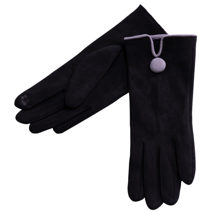 ONE BUTTON GREY BORDER GLOVES [CLR:Black]