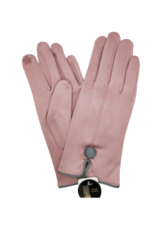 ONE BUTTON GREY BORDER GLOVES [CLR:PINK]