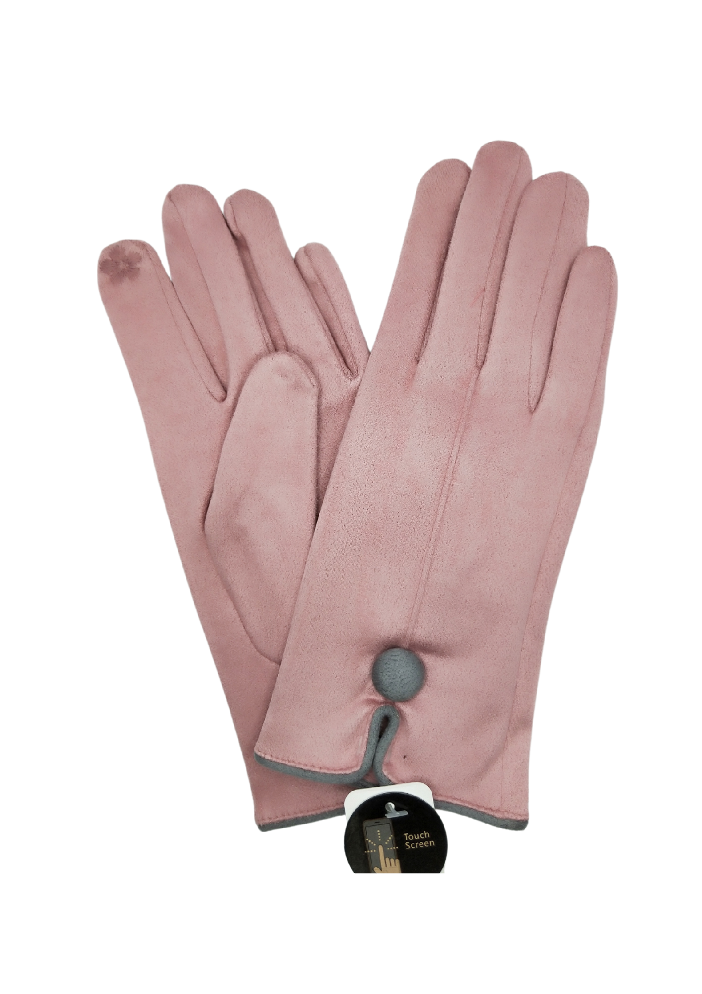 ONE BUTTON GREY BORDER GLOVES [CLR:PINK]