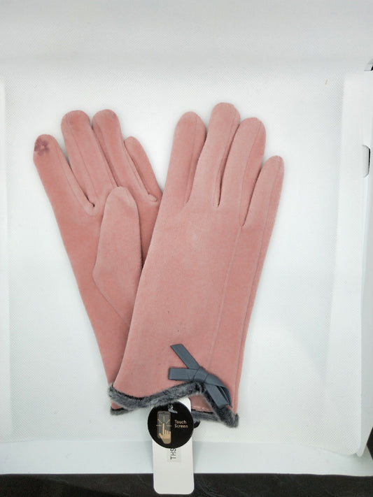FAUX FUR TRIM BOW GLOVES [CLR:PINK]