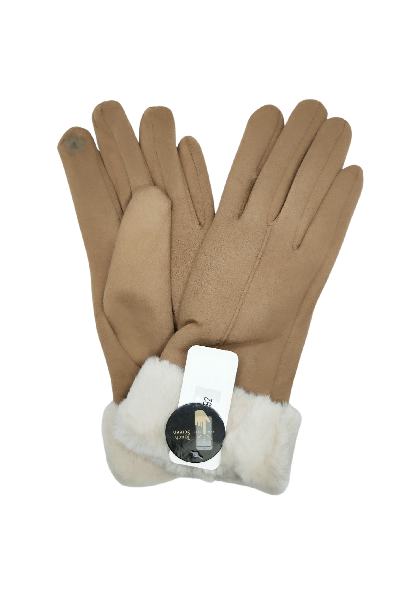FAUX FUR DOUBLE LAYER GLOVES [CLR:TAN]