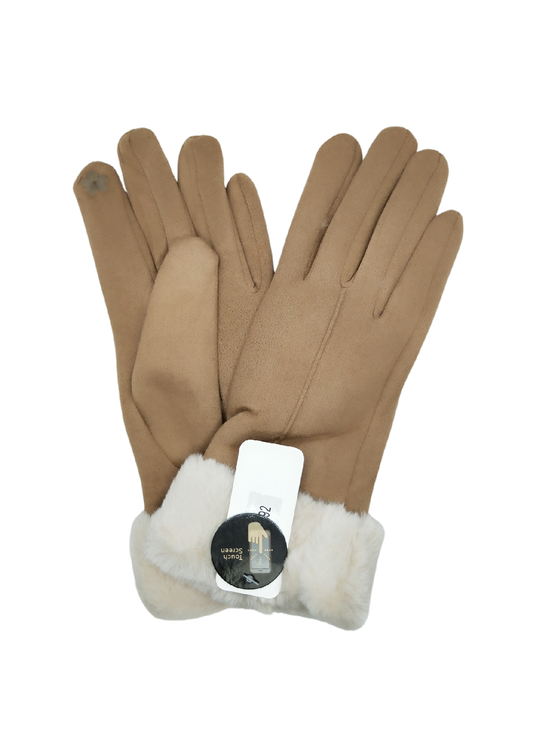 FAUX FUR DOUBLE LAYER GLOVES [CLR:TAN]